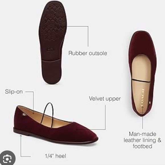 Coach Emilia Mary Janes in Burgundy Velvet sz 9 - Picture 2 of 12
